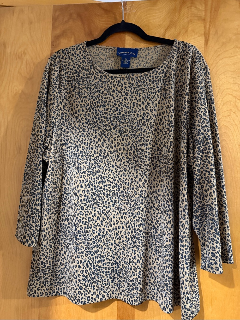 Charter Club Taupe and Black Leopard-Print Long Sleeve Tee